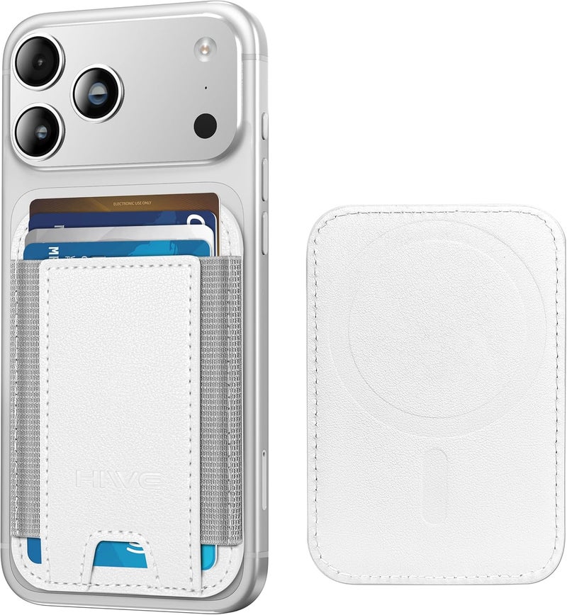 HiWe for MagSafe Wallet, Strongest Magnetic Wallet for iPhone 17/16/15/14/13/12 Series, 7 Cards Holder, Leather Minimalist Slim RFID, 1 Slot, White - Image 1